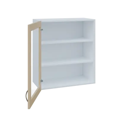 MH - 65S horní skříňka boxová, 1-dveřová, prosklená, levá, 770x654x440, korpus bílý, dvířko bříza sv